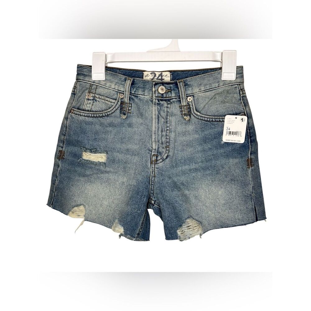 New We The Free Light Blue Distressed C Loose Cannon Denim Cutoff Shorts Sz 24
